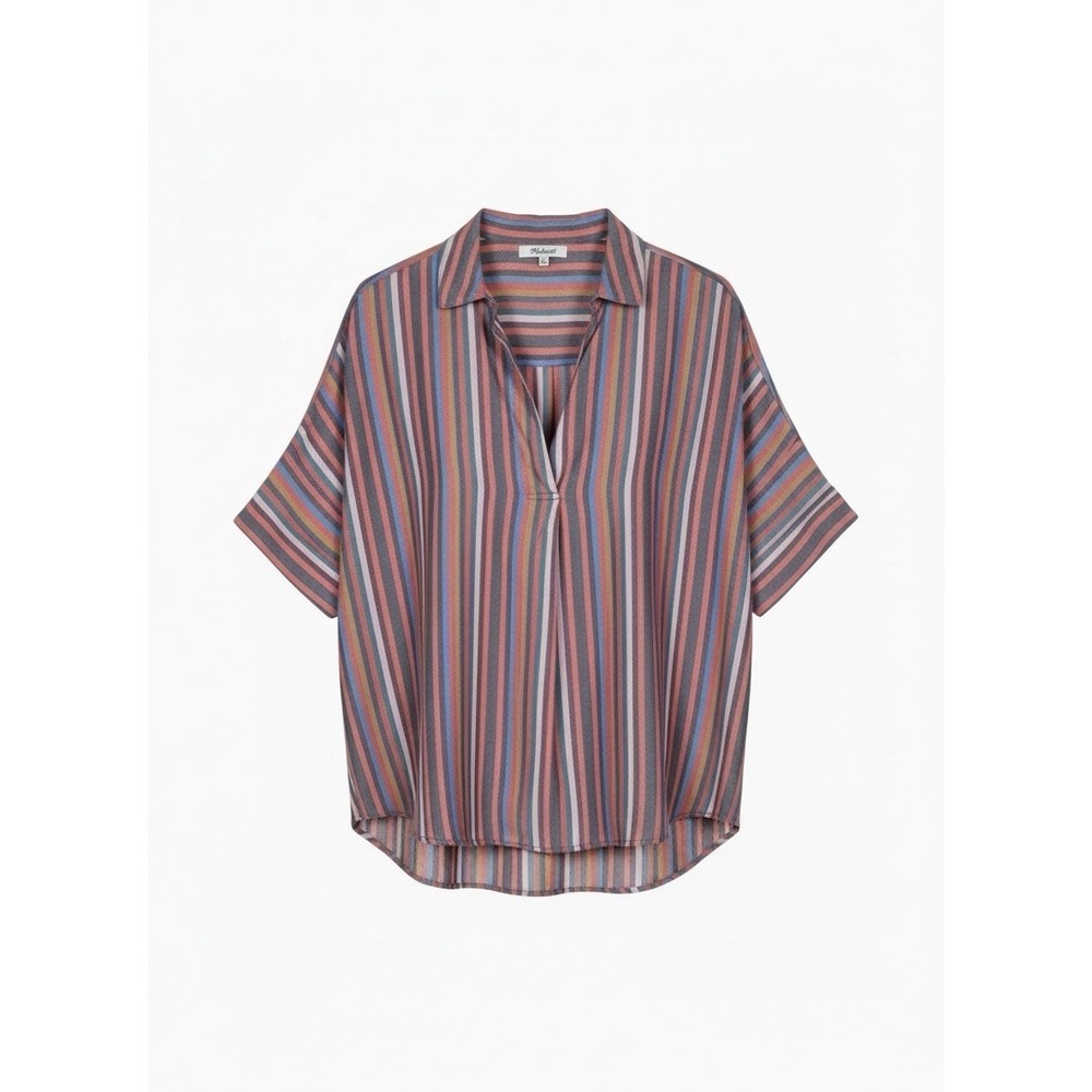 Madewell Medium Courier Button-Back Boxy Shirt Rainbow Stripe Oversized Boho